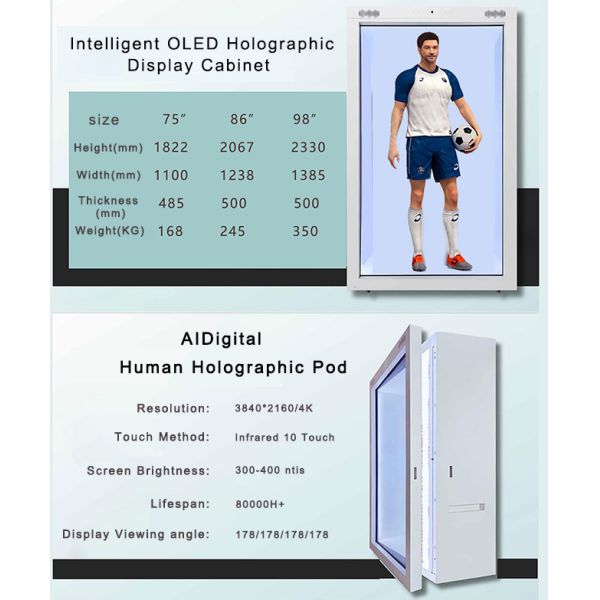 85 inch 3D Video Holographic Transparent Touch Screen Display LCD Showcase Human Size Interactive 3d Hologram Box