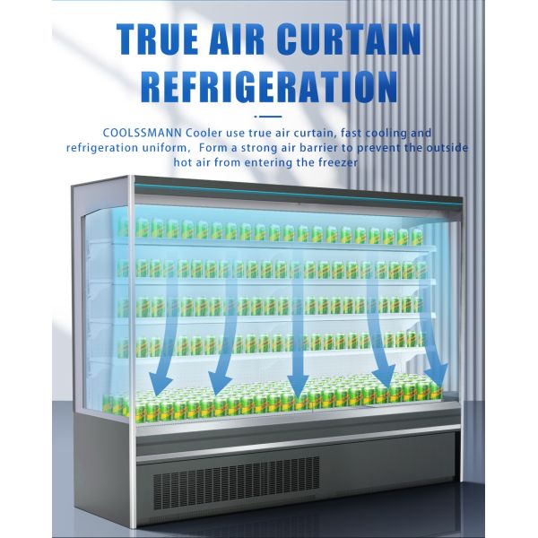 Vegetable Display Case Refrigerator , 4 Layers 1.98m Height LED Open Front Chiller