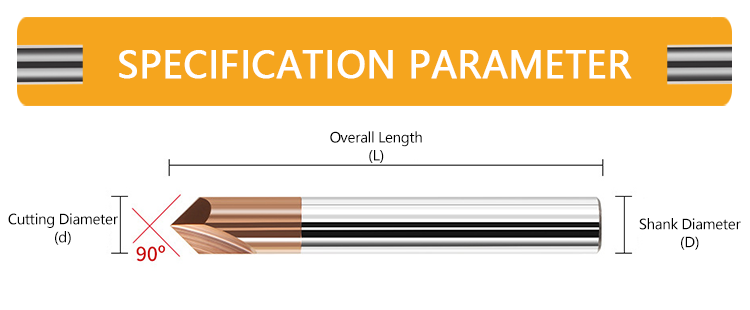 Tungsten Carbide End Mill with 90° Angle and Chamfer for Flat Shape Machining in Steel and Aluminum Alloy