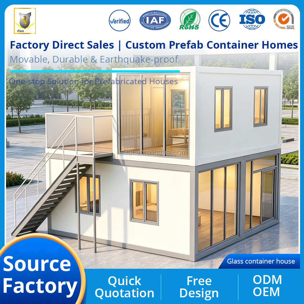 Custom Flat Pack Glass Wall Container House 20ft 40ft Quick Assembly Prefab Modular Tiny Home for Office Living Shop