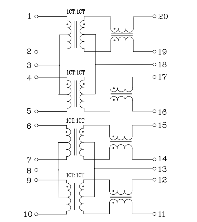 100 Base-TX HB3601NL Magnetic Modules with 1500Vrms Isolation Voltage