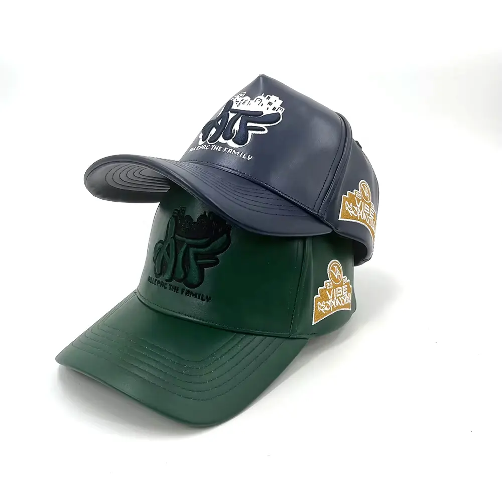 Outdoor Baseball Hat Customized 5 Panel Structured Leather Sport Style 3D Embroidery