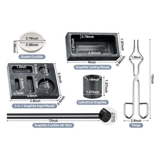 Graphite Torch Melting Casting Kit, Including 2 Graphite Crucible Stir Stick, Graphite Casting Mould 5-In-1 Graphite