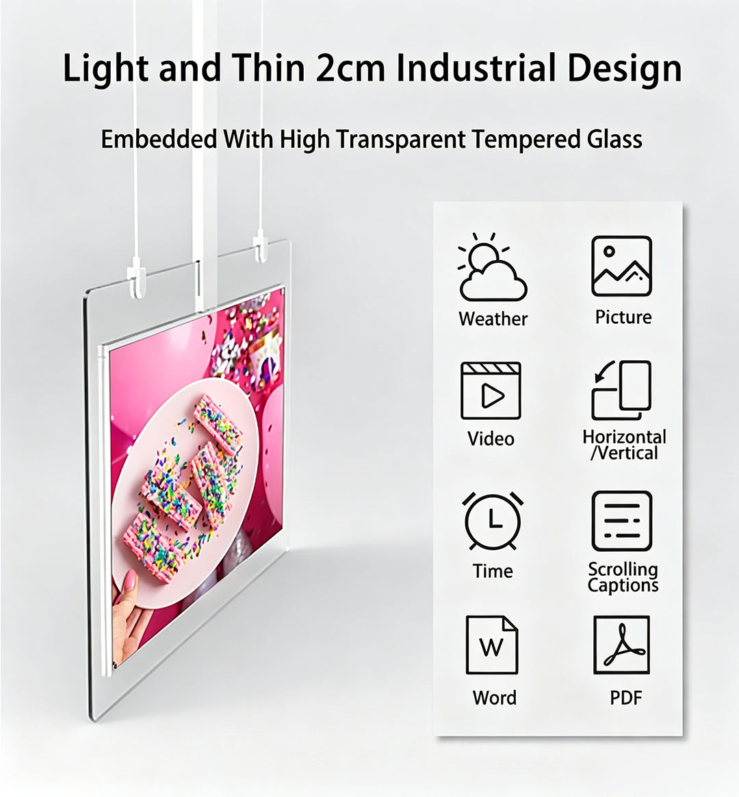 Ceiling Mount Double Sided Advertising Display RK3288 Android Digital Signage Sunlight Readable Hanging Window Screen