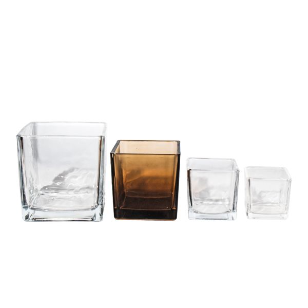 Gradient Empty Square Candle Containers Customized Amber Glass Candle Jars