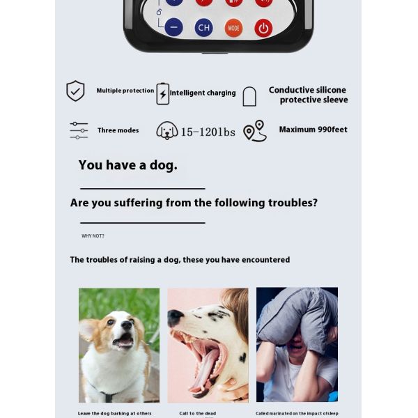 Smart Rechargeable Wireless Plastic Outdoor Dog Fence Training Collar Waterproof IP67 Electronic Shock Stop Barking Pet Training