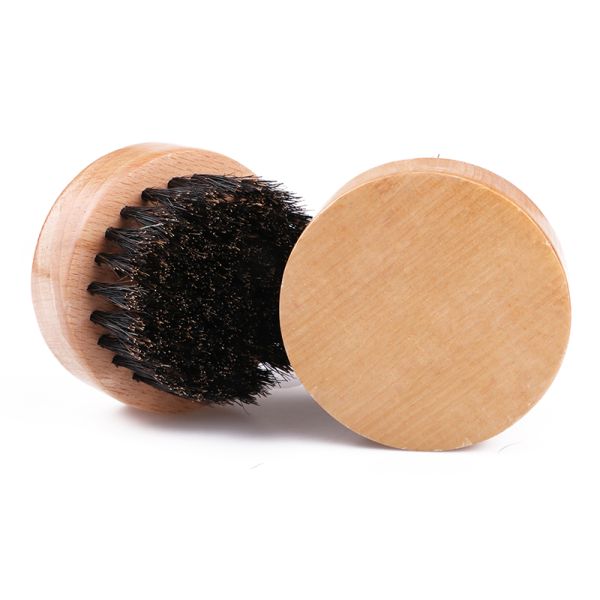Beechwood Brown Round Beard Brush Customize Logo Beard Comb Kit