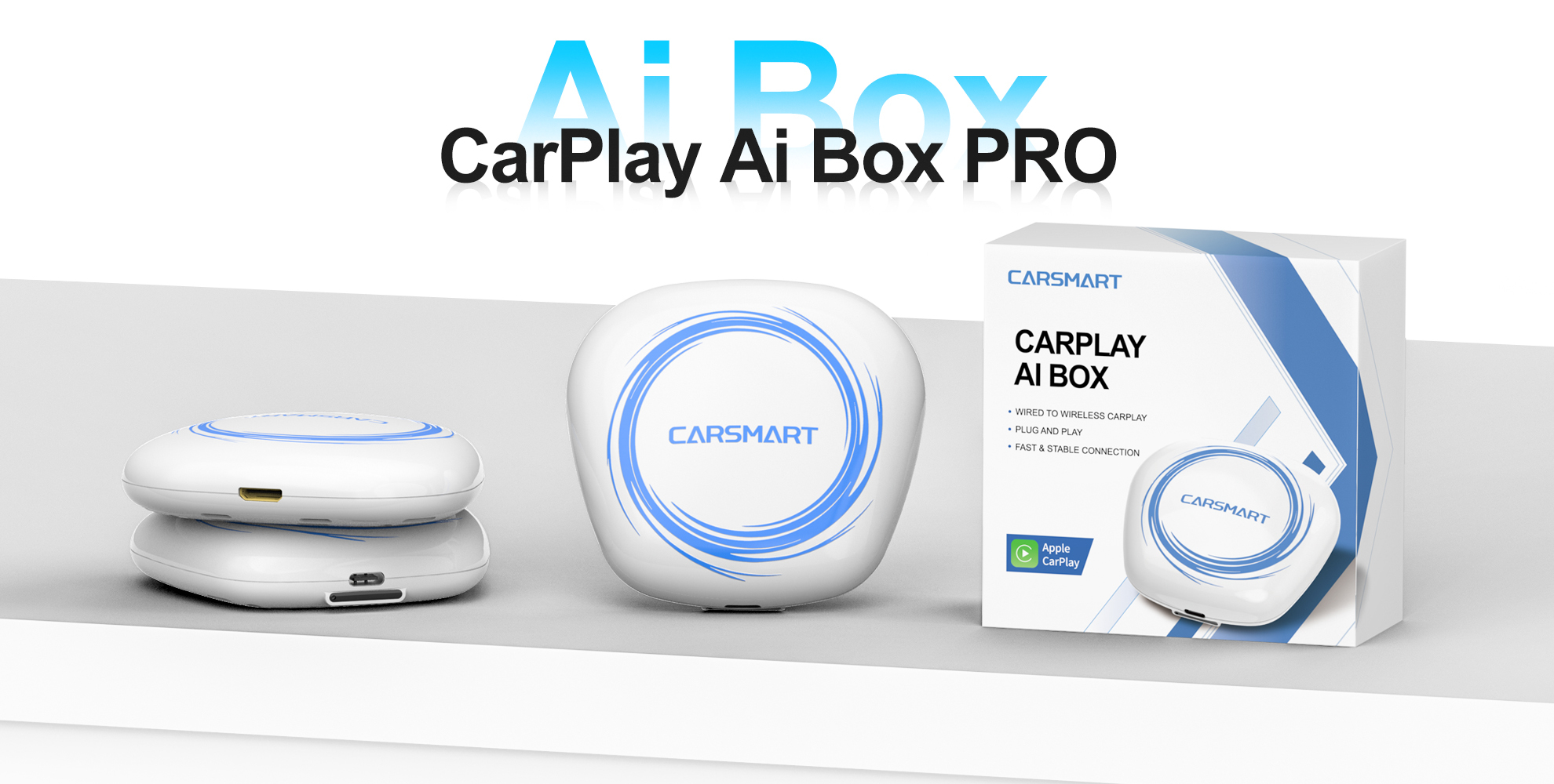 Wireless AI Box offering wireless CarPlay wireless Android Auto and open Android app environment with Mini HDMI TF card and SIM slots