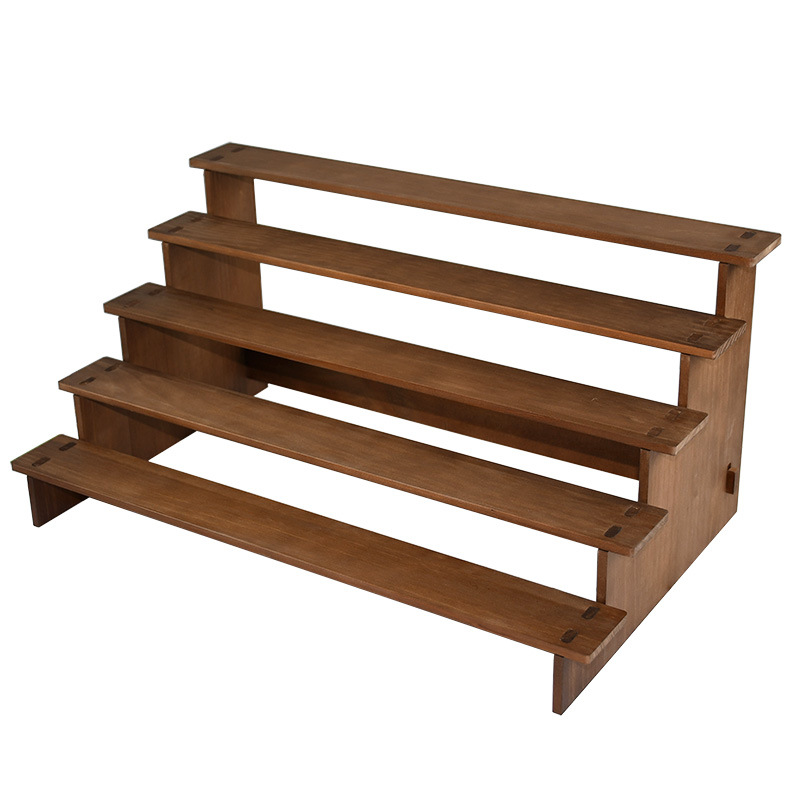Solid Bamboo 5-Tiered Ladder Stand with String Storage for Hairpin Bracelet Earrings Jewelry Display Stand