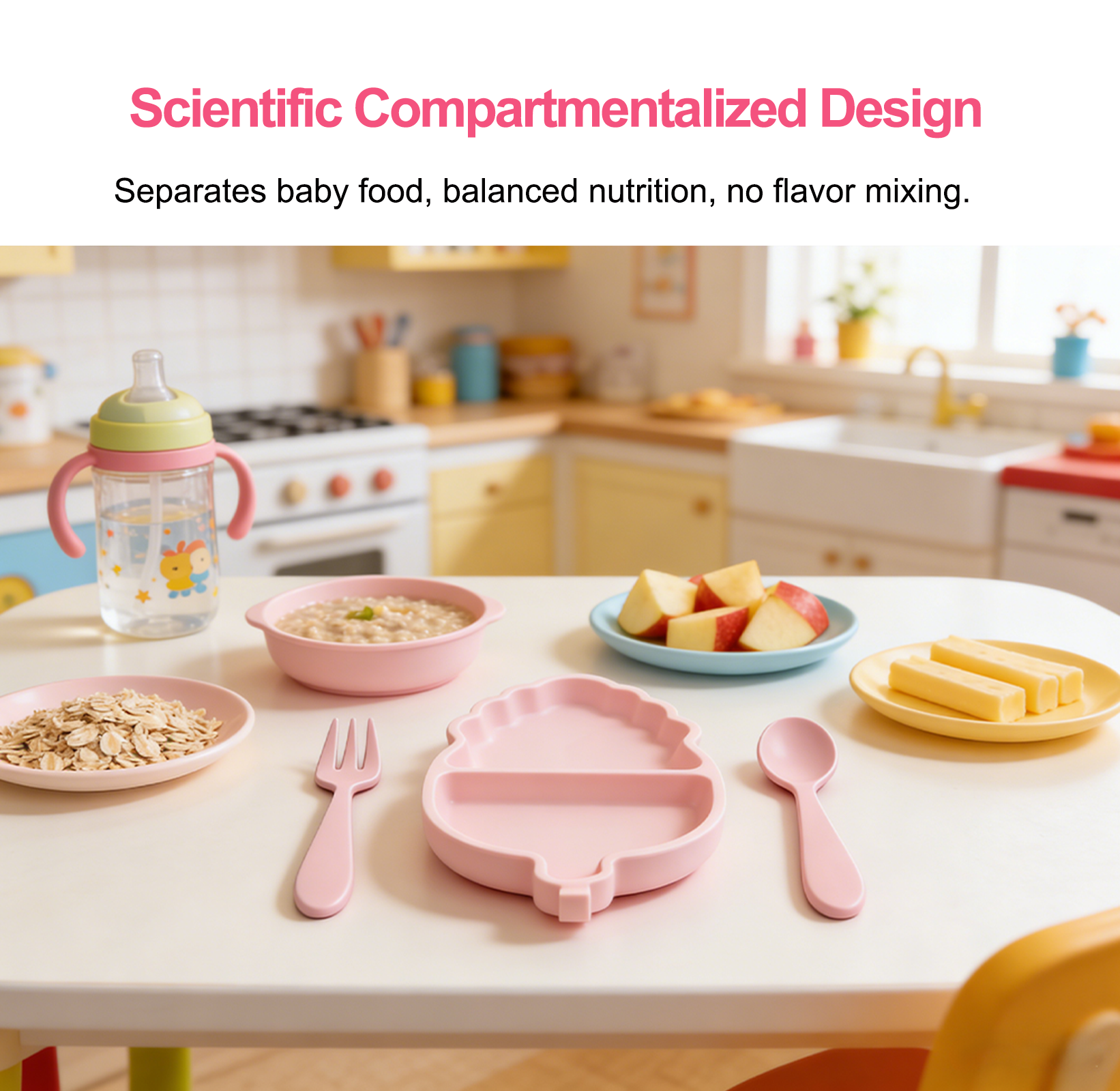 Modern Baby Tableware Set Pink Corn Silicone Plate Anti Spill Stain Resistant Lightweight Tableware Made Mainly for Kids