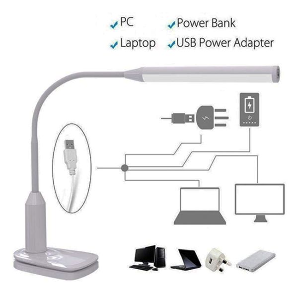 White Usb Powered Desk Light, Touch Control Dimmable Led Office Table Lamp