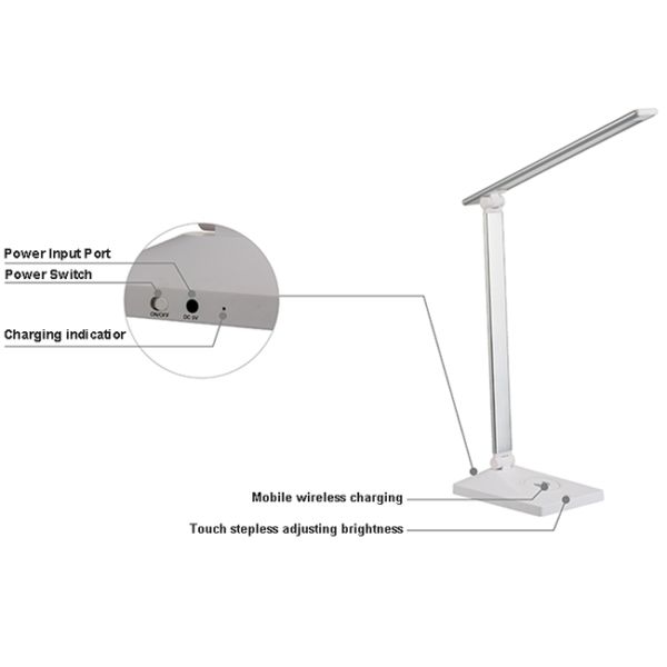 Portable Qi Wireless LED Table Lamp 180LM Lumens Touch Stepless Adjusting Lighting Brightness