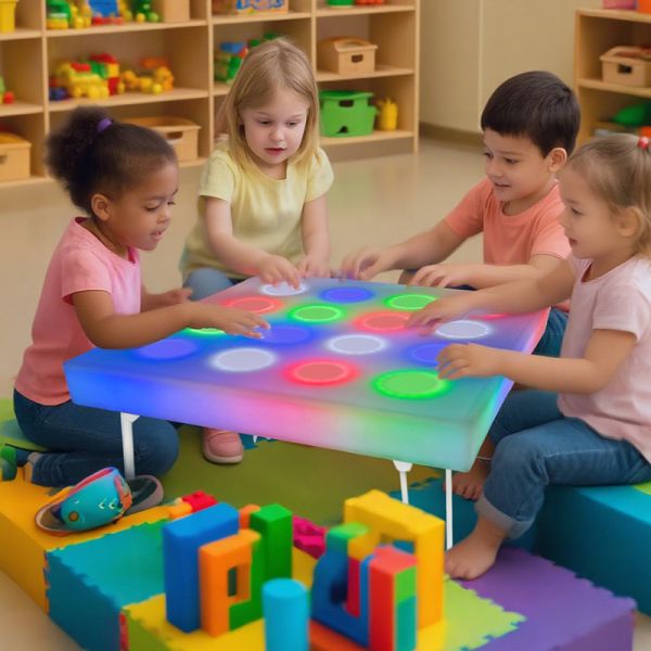 RGB Color-Changing LED Learning Table with Touch-Responsive Game Mode and Durable PE Material for Kids