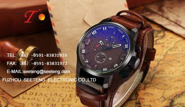 Mature casual business style for men wrist watch with PU leather strap