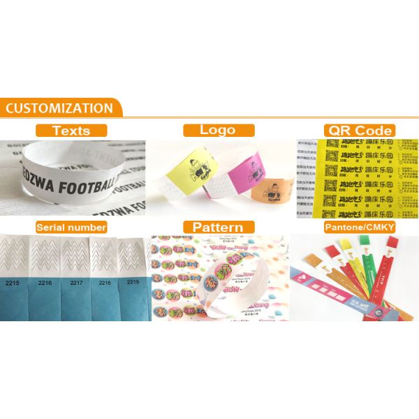 Tyvek Bangles Customized Personalized Event Bracelets with Strong Adhesive Closure