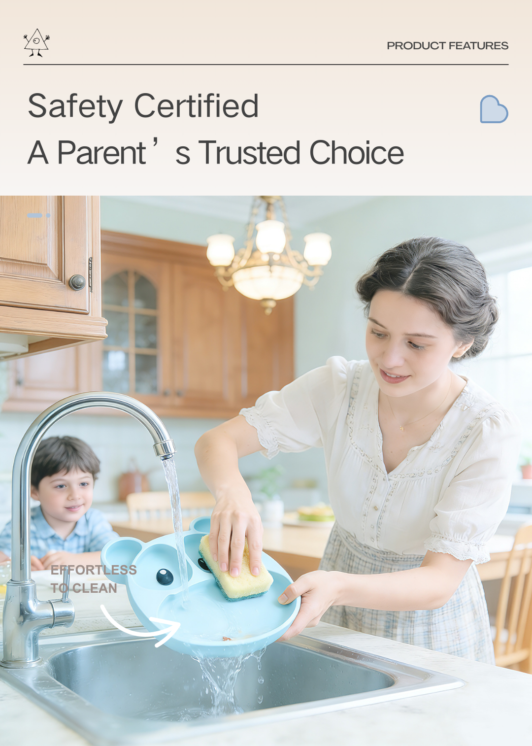 Cartoon Pattern Silicone Kids Dining Plate Set Multi Compartment Fork Spoon Non Toxic Heat Resistant Dishwasher Safe