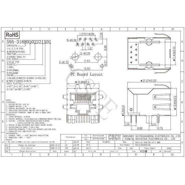 8 Pin Network Connector RJ45 Jack 10 / 100 Base - Tx Mating / Unmating Force 2.2KG.F MAX