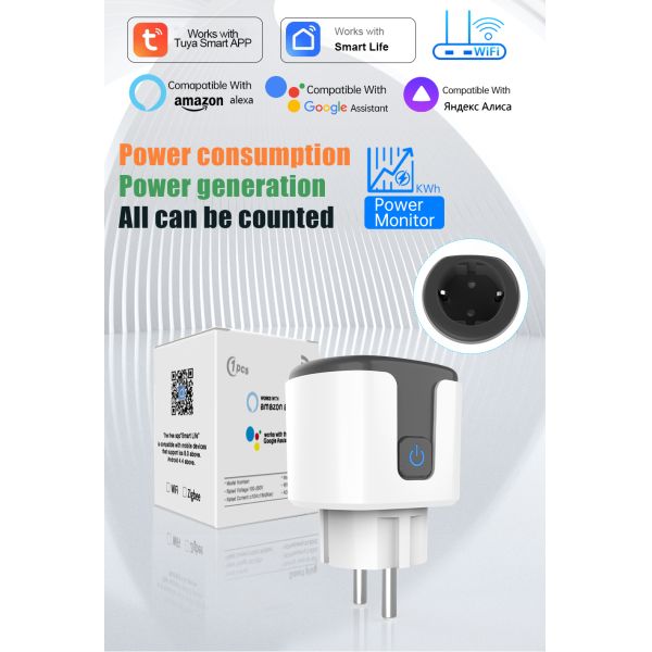 Bidirectional Metering Smart Plug for Solar Power Stations with 16A High Load and Tuya App Monitor