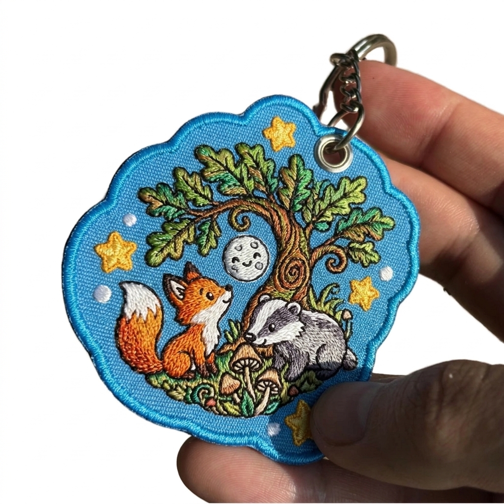 Customized Eco-Friendly Rubber Silk Screen Printed Rectangular Hanging Ring Embroidery Keychain