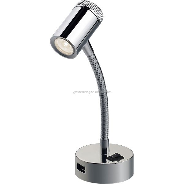 12V Flexible Arm Reading Light with USB Charging Socket for Dimming Spotlight 3W 85lm/w