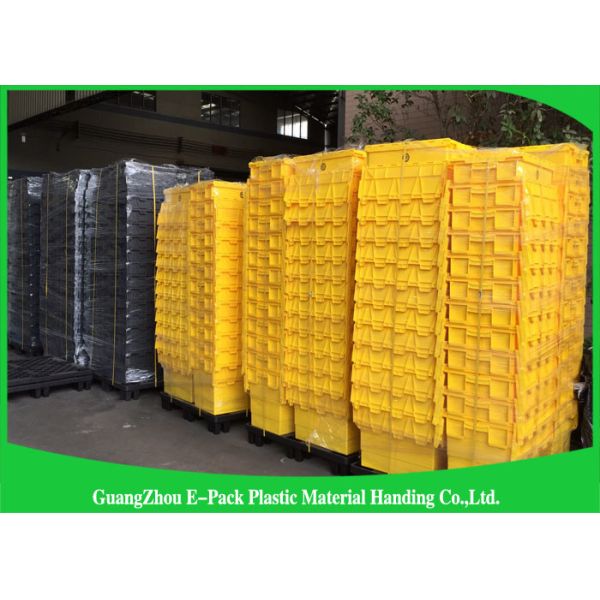 Customzied Plastic Moving Boxes For Warehouse , Attached Lid Totes