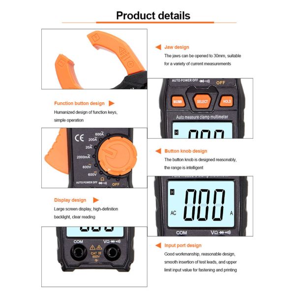 Portable Digital Clamp Multimeter LCD Display DC AC Clamp Meter