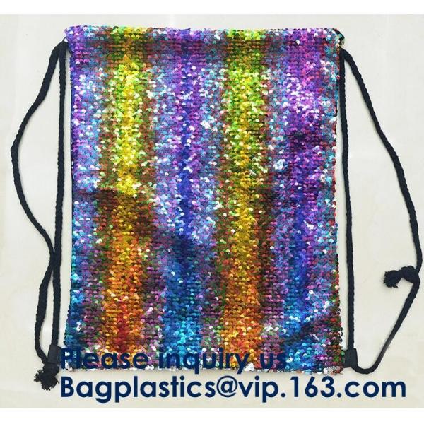 Customized Sublimation Sequins Drawstring Bag Black And White Backpack Bag,Reversible Bling Customized Sequin Drawstring