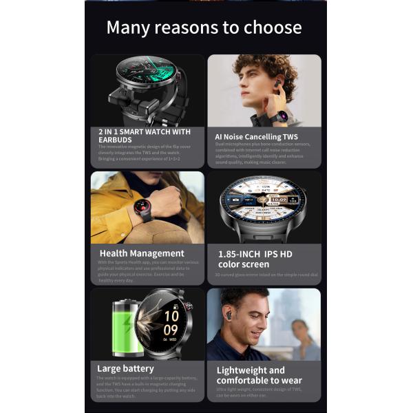 High Resolution IPS Display Smart Watch With Wireless Earbuds / Bluetooth Headset