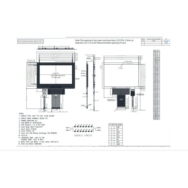 4.5 Inch TFT LCD Display Module With Touch Panel, 1920x1080 Resolution, 1200nits 50PINS Lvds Interface
