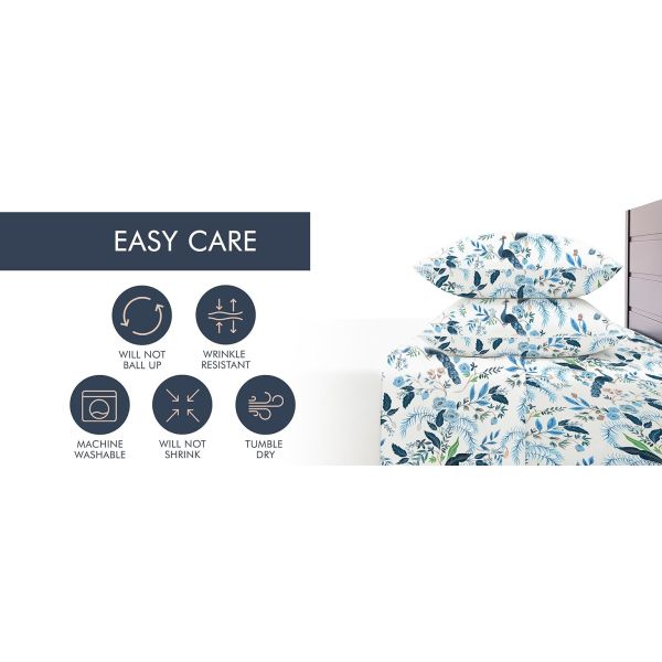 Super Soft Peacock Bed Sheets for Kids & Teens with Fitted Sheet, Flat Sheet & Pillowcase