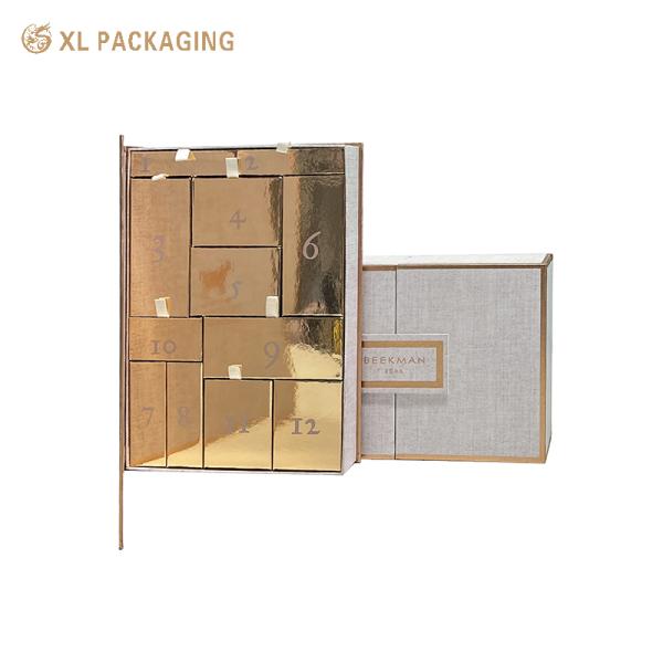 XL Packaging Custom Gift Box Packaging Customize Advent Calendar SkinCare Box 12 Drawer Cream Lipstick Perfume Cosmetic Advent Calendar Box Gift Paper