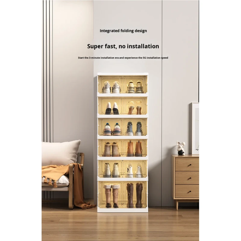 Wholesale No-Installation Required Foldable Transparent Plastic Shoe Storage Cabinet