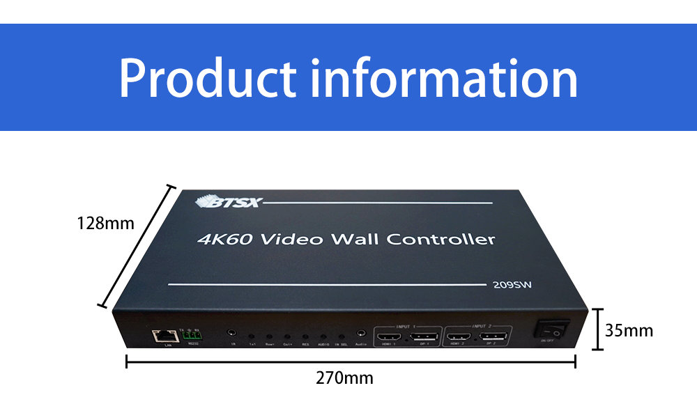Bitvisus Video Wall Controller with 2X4K60 Input 9X1080P Output FPGA Real-Time Hardware for Seamless Multi-Screen Display