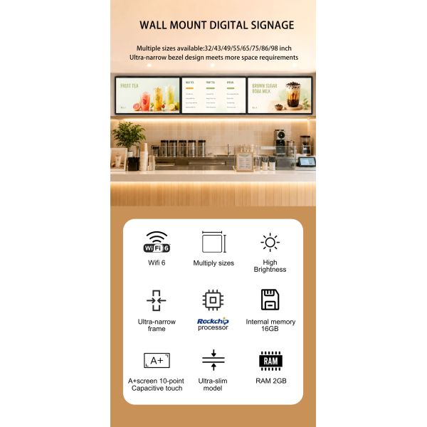 43 Inch Android Touchscreen Digital Signage | Wall-Mounted Elevator Advertising Display Media Player Shopping Mall Retail Store