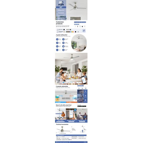 Adjustable Light Quiet Motor LED Ceiling Fan With 3 MDF Blade
