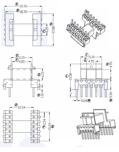 Small Size Coil Transformer Core Bobbin PA66 Material With Large Terminals