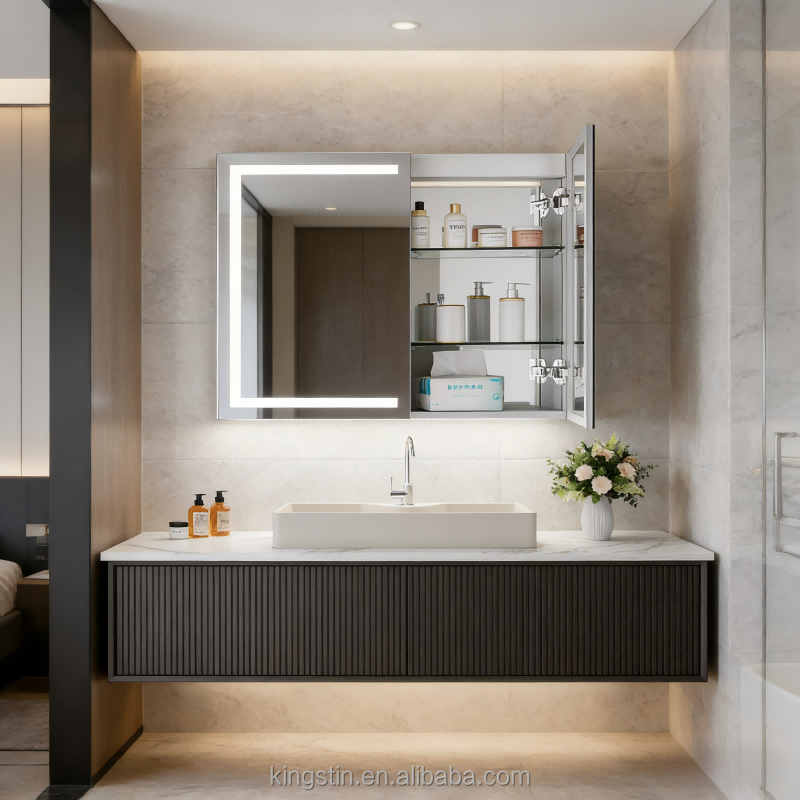 Kingstin Modern Rectangular LED Smart Bathroom Mirror With Wall Mount Illuminated Square Mirror and Light for Hotels