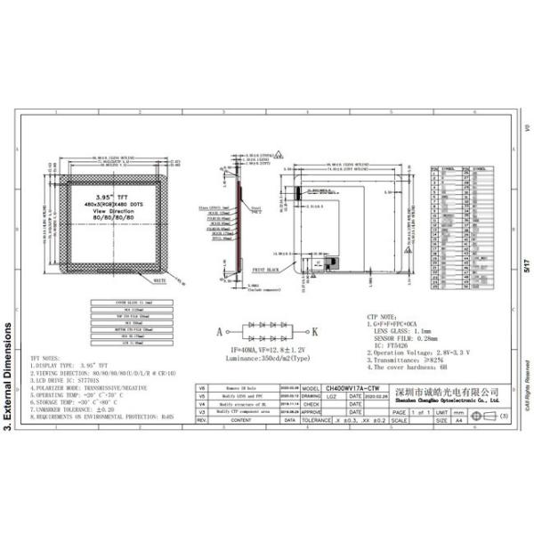 480x480 350cd/M2 St7701S Touch Screen Display Panel Spi Rgb Interfaces