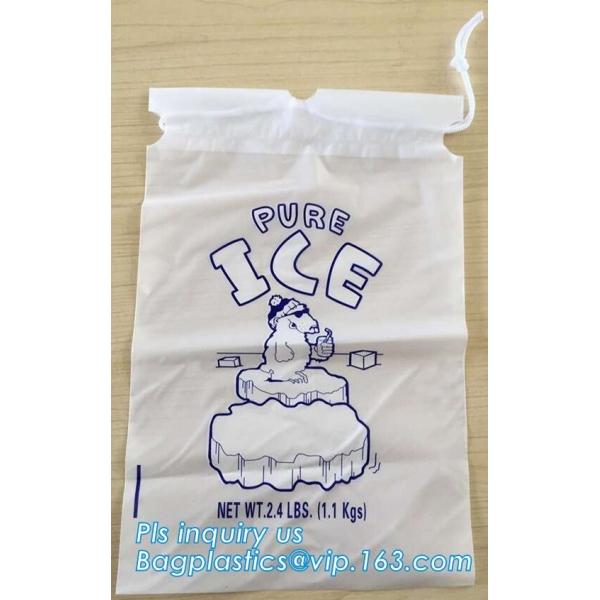 ECO FRIENDLY ICE PACK BAGS, ECO GREEN PACKAGING, BIO ICE BAG, disposable drawstring top crystal clear ice plastic bag,