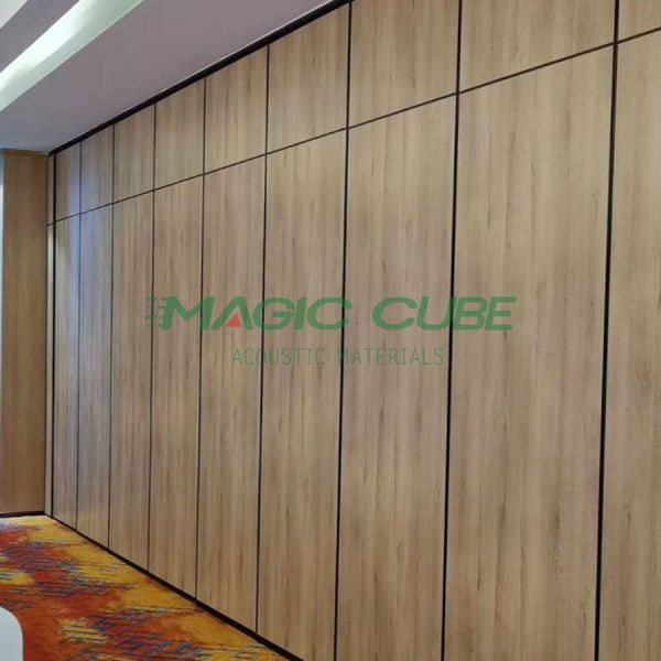 Movable partition system installation in commercial space showing professional track system