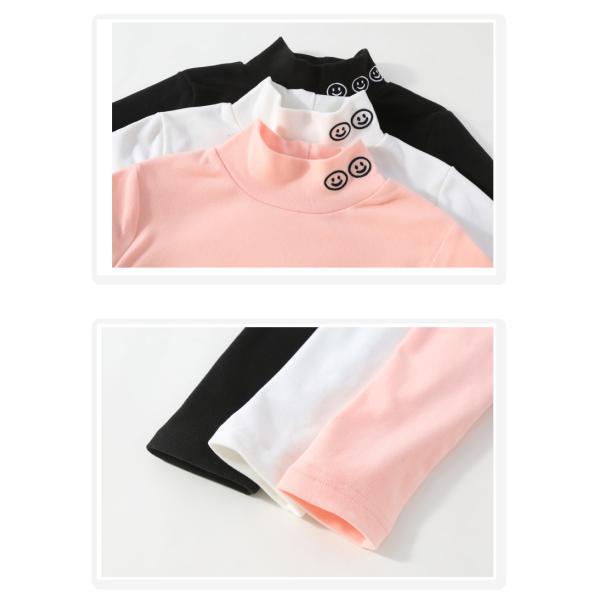Spring Autumn Long Sleeve Turtleneck Undershirt Smiling Face Print Solid Color Size 120-170