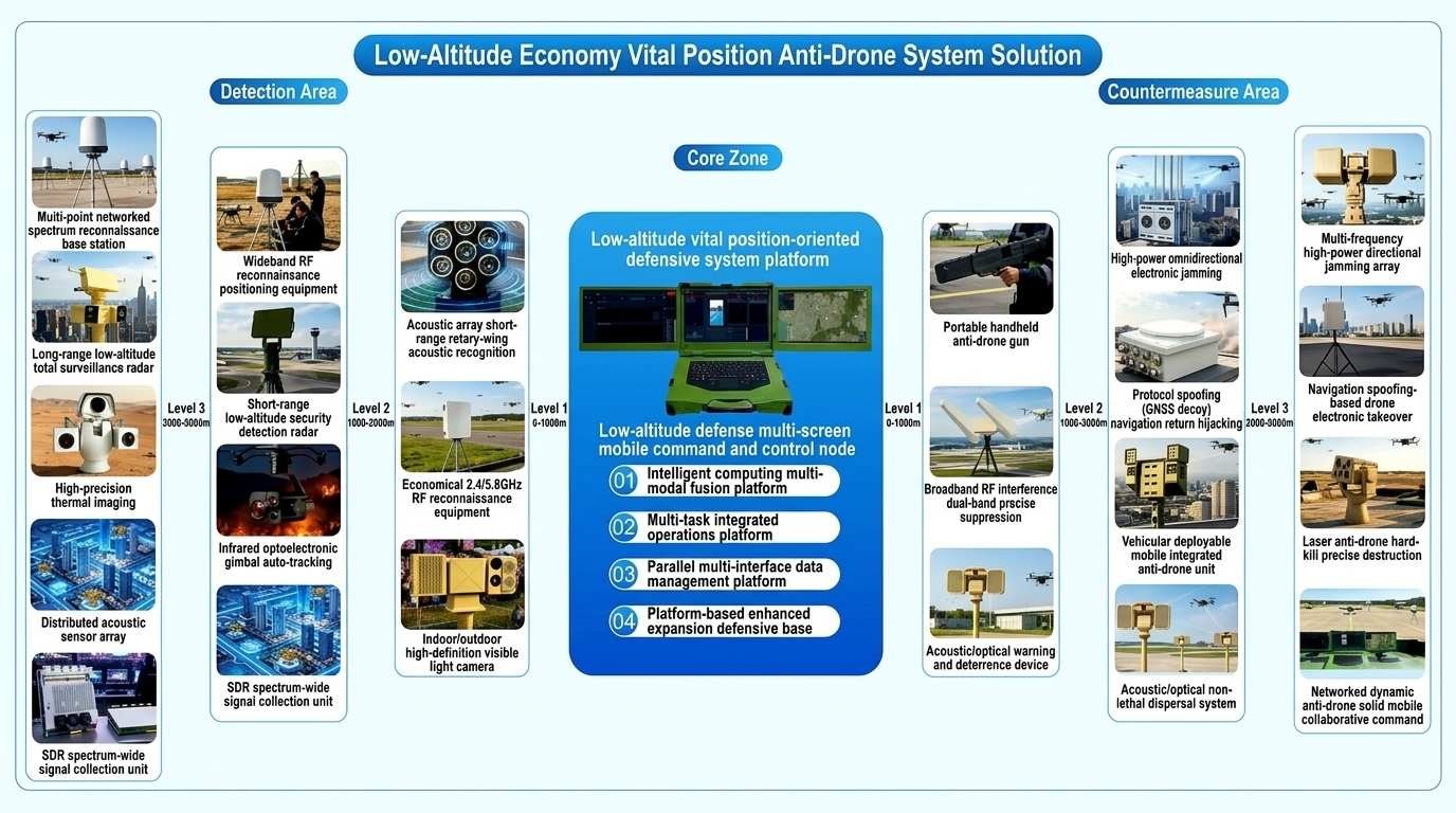 Low-Altitude Defense Tier-1 Protection Networking Solution Multi-Sensor C2 (Command & Control) Drone Security Platform