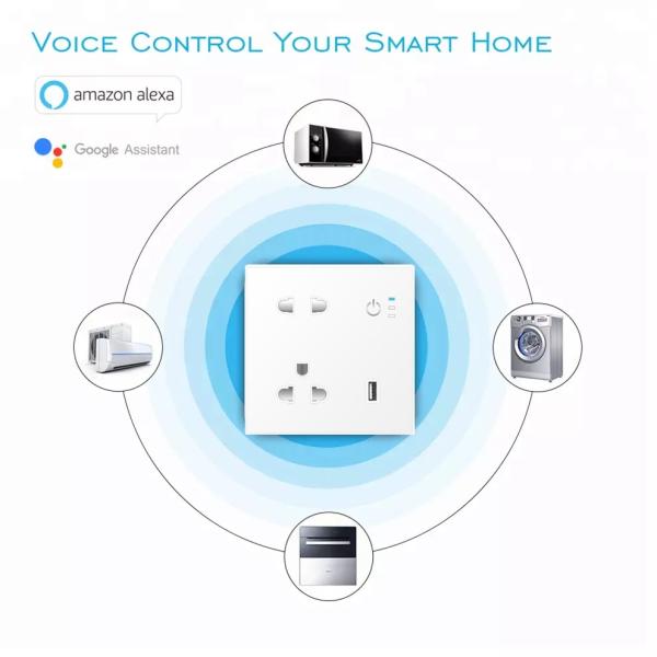 Tuya Wireless Mobile Phone Remote Control Smart Wall Plug Socket Supports Google&Alexa Voice Connection