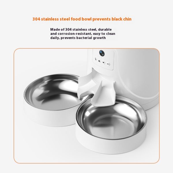 4L Dual Automatic Pet Feeder 1080P Camera Voice Control Timed Quantitative Double Bowl for Cats Dogs Battery Operated Plastic