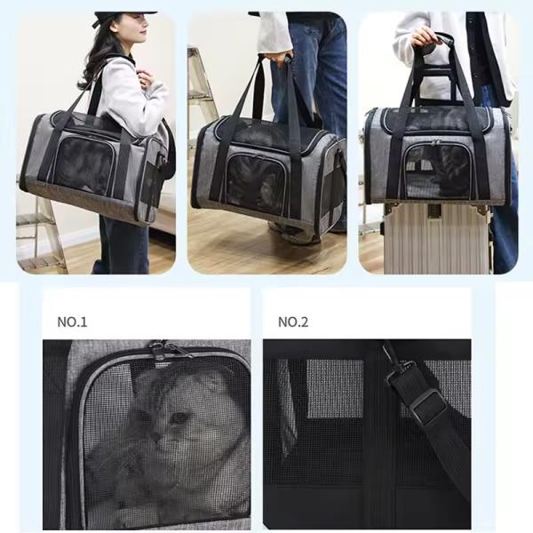 Canvas Polyester Foldable Pet Carrier Black Cat Carrier Shoulder Bag Rectangle