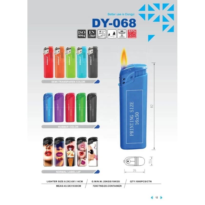 Solid Colors DY-068 Electric Gas Lighter With Labels