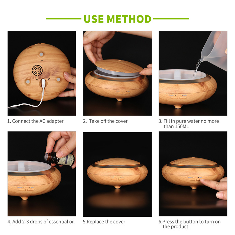 UFO Shape 150ml Ultrasonic Aroma Diffuser 7 Color LED Lights Pear Wood Electrical Essential Oil Humidifier Machine for Room Use