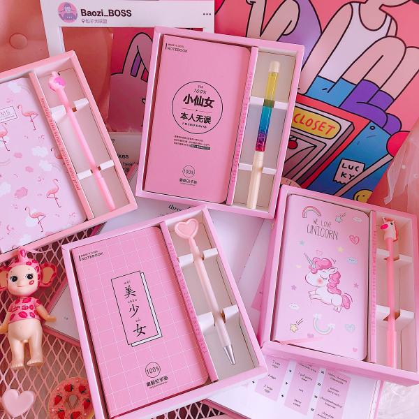Pink Cover Personalised Diary And Pen Set Customized Silk Screen Printing Logo For Girls
