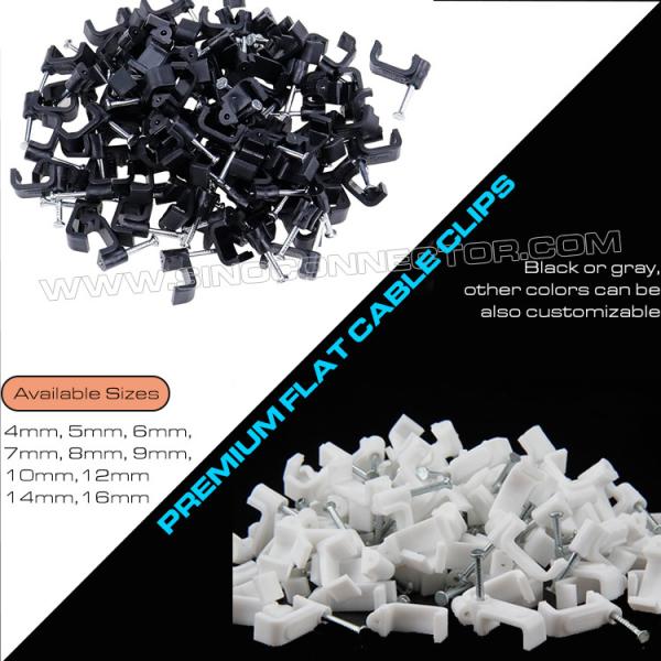 Plastic Flat Cable Clips Wire Organizers White, 4mm~19mm Flat Wire Clips Cord Organizers Black with Cement Nails for Square Cables Cable Clips Black Cable Holders 100pcs, 4mm~19mm Square Cable Clips Cable Organizers White with Nails for Flat Cables