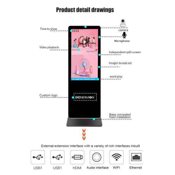 Win10 43 Inch Indoor 4K UHD Interactive Touch Screen Kiosk With HD Camera